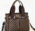 Brown “M” Monogram Handbag with Gold Emblem & Dual Straps