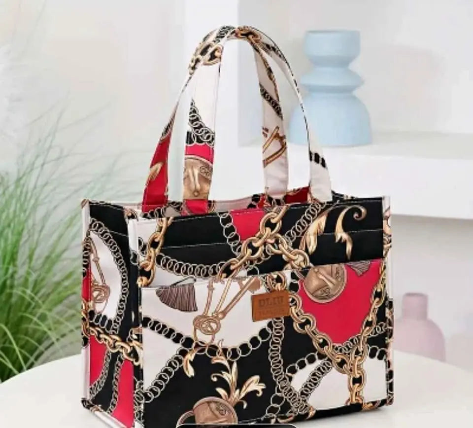 Chain Print Canvas Tote Bag – Red, Black & White