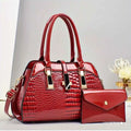Red Croc-Embossed Handbag & Wallet Set – Gloss Finish