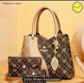 Brown and Golden Monogram Handbag Set – 3 Pieces