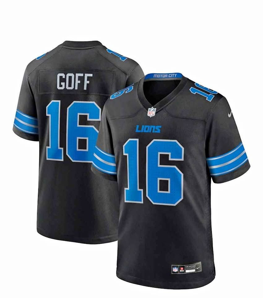 Detroit Lions Jared Goff #16 Black Jersey