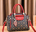 Brown & Red Designer Handbag with Leaf Charm