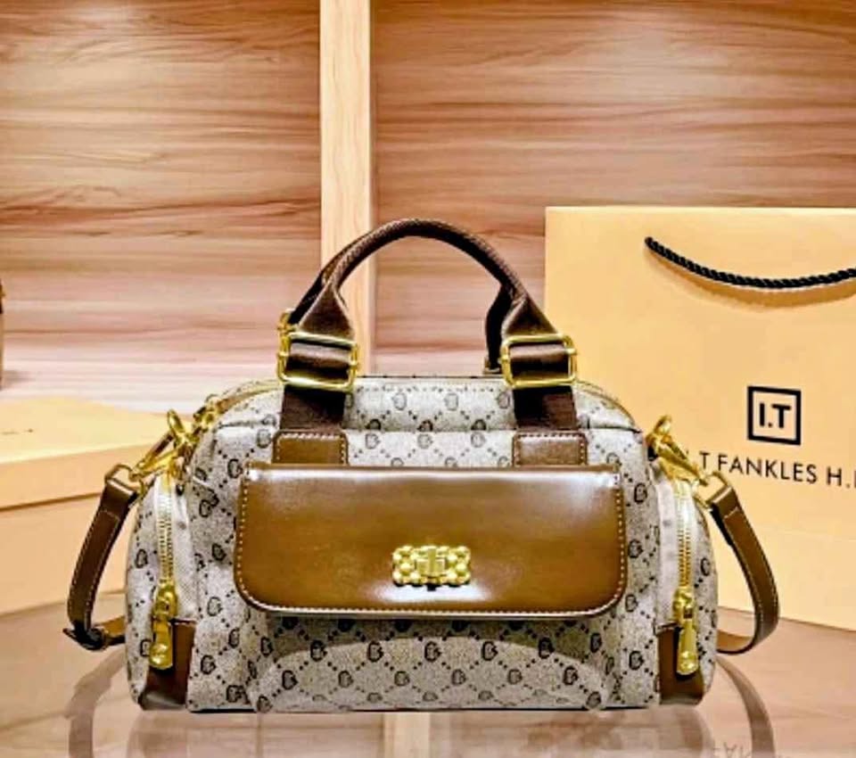 Brown & Gold Accent Luxury Monogram Handbag