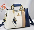 Blue Tri Color Block Handbag with Gold Charm & Shoulder Strap