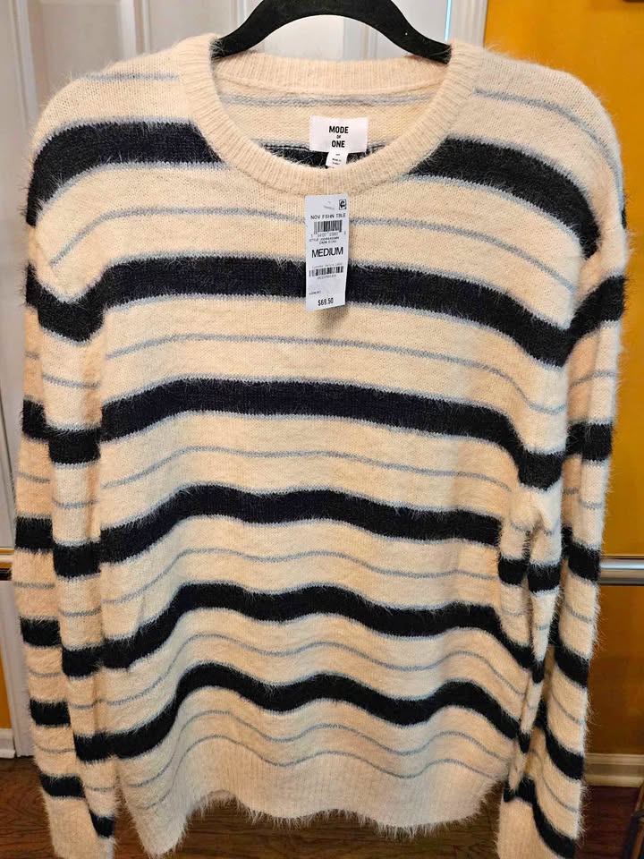Women's MODE OF ONE Striped Fuzzy Sweater