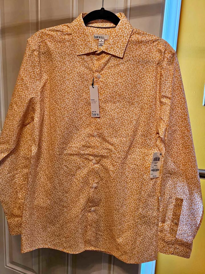 Men's Barr III Yellow-Orange White Ditsy Floral Slim Fit Button-Up Shirt