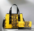 Bold Yellow Snake-Print Handbag & Wallet Set – Black Accents