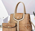 Tan Brown Croc‑Embossed Handbag & Matching Wallet Set