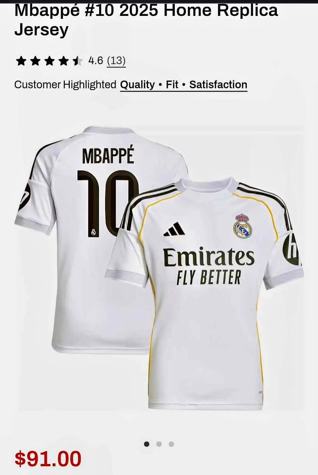 Adidas Mbappé #10 2025 Real Madrid HomeJersey.