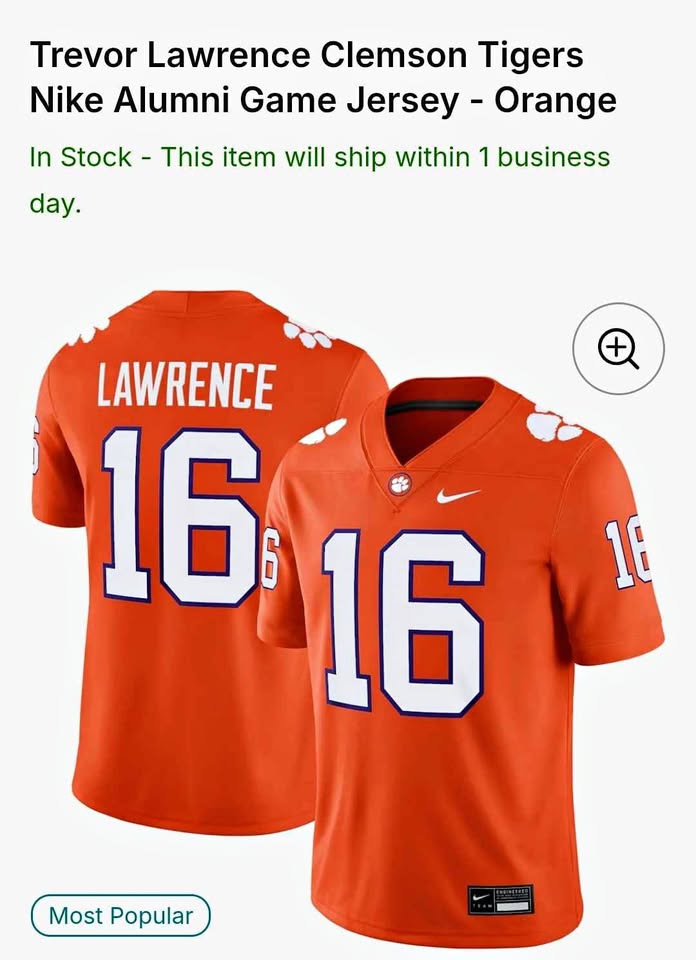 Nike Alumni Trevor Lawrence Clemson Tigers #16 Jersey
