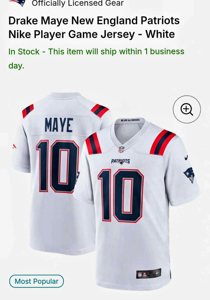 Nike Drake Maye New England Patriots #10 Jersey