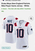 Nike Drake Maye New England Patriots #10 Jersey