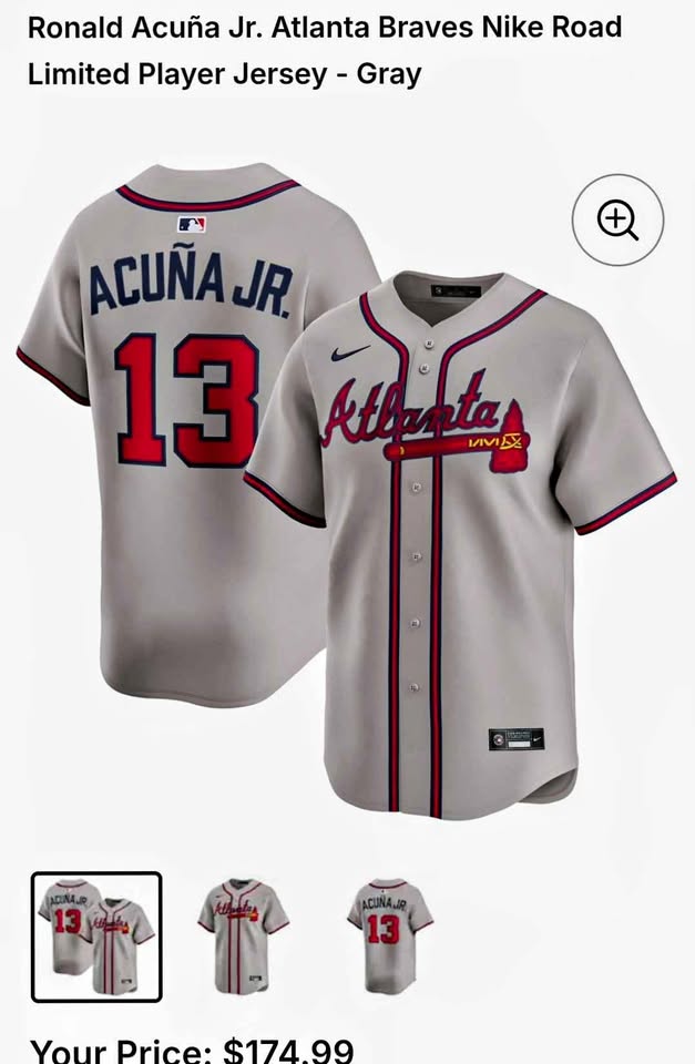 Ronald Acuña Jr.#13 Atlanta Braves Nike Road Limited Jersey