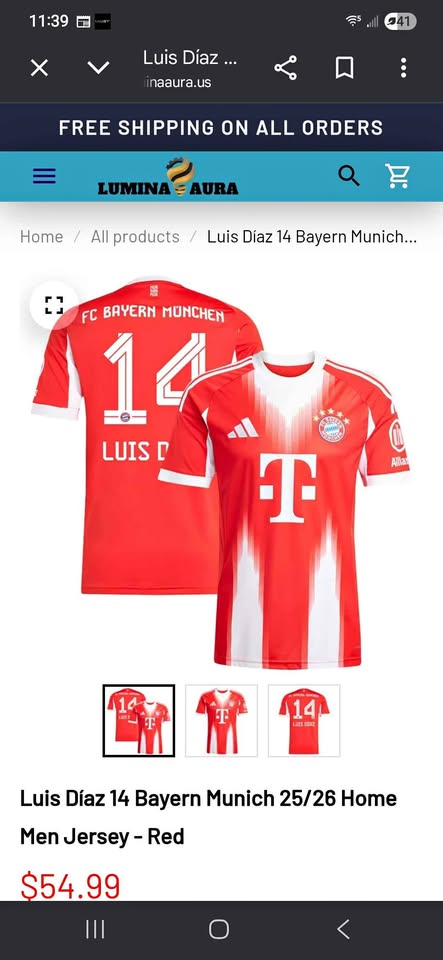 Adidas Luis Díaz #14 Bayern Munich 25/26 Home Jersey