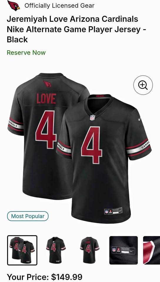 Nike NFL Arizona Cardinals Jeremiyah Love #4 Jersey