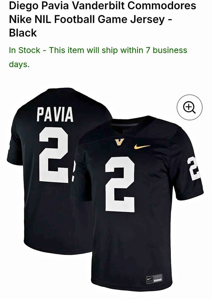 Nike Vanderbilt Commodores Diego Pavia #2 NIL Jersey