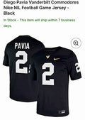 Nike Vanderbilt Commodores Diego Pavia #2 NIL Jersey