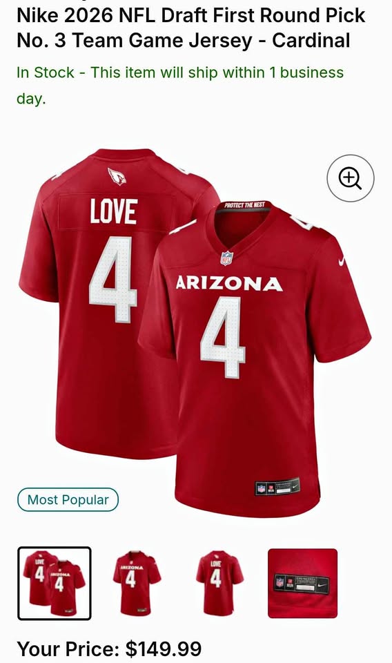Nike NFL Arizona Cardinals Jeremiyah Love #4 Jersey