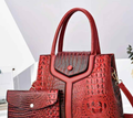 Red Croc‑Embossed Handbag & Matching Wallet Set