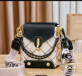 Geometric Crossbody Bag with Chain & Charm – Black and Beige