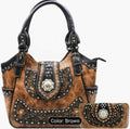 Vintage Western Studded Handbag & Wallet Set – Brown