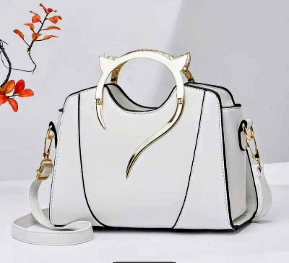 White Cat‑Ear Handle Handbag with Gold Accents