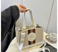 Beige and White Tote Bag with Stripe Detail