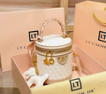 Pink & White CAOHNI Cylinder Bag with Charms & Top Handle