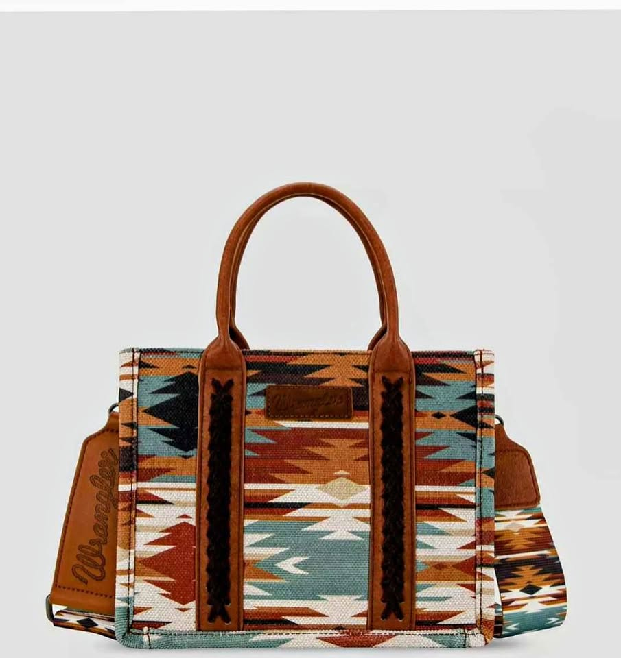 Wrangler Southwest‑Pattern Handbag with Leather Trim