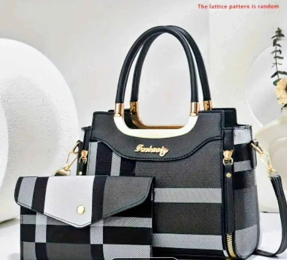 Black Checkered Handbag & Wallet Set