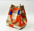 Color block Canvas Bucket Bag with Rope Handle – Orange & Beige